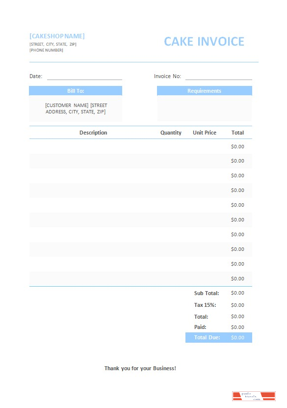 Free Cake Invoice Template PSD template